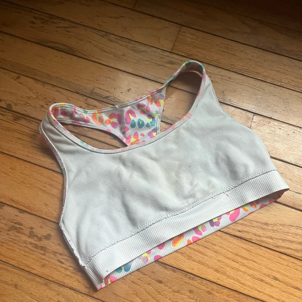 Justice Girls White Rainbow Color Leopard Print Sports Bra Racerback Tank Sz 30